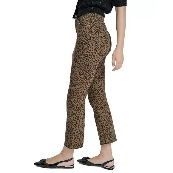 DKNY Women's High Rise Brown Black Leopard Print Size 27 NWT Pants - Picture 6 of 11